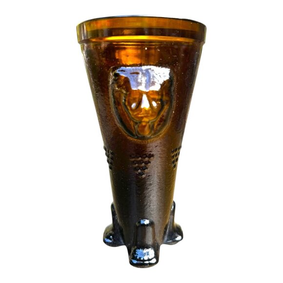 Vtg Amber Glass Römer Humpen Vase Lion Head & Bear Paw Motifs MCM Original Box - Picture 4 of 14